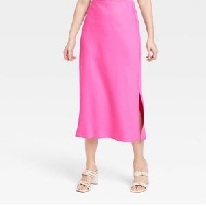 Satin pink midi skirt